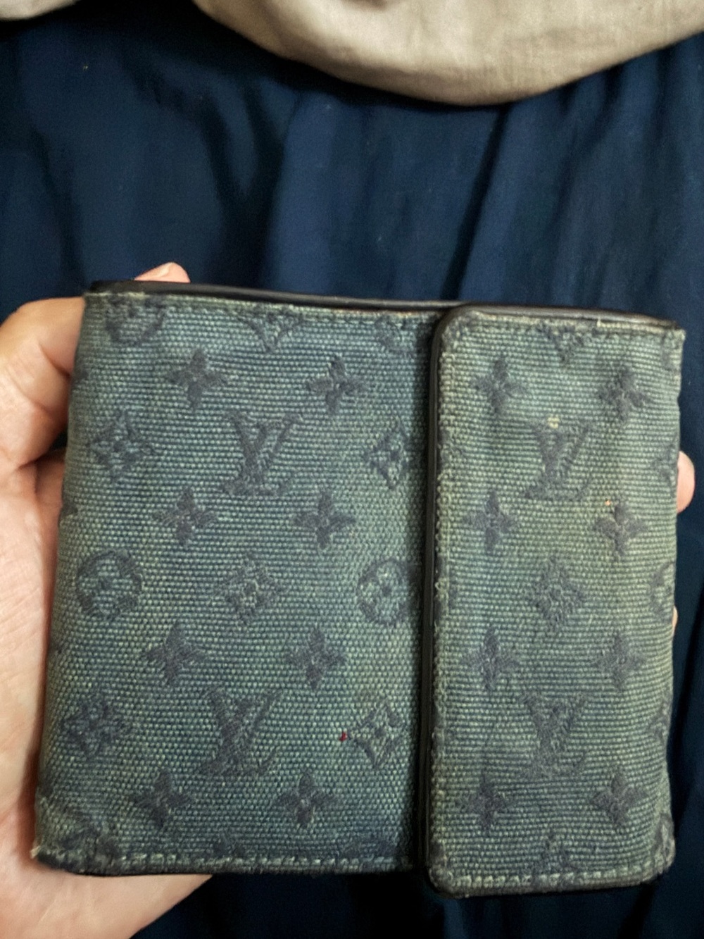 Louis Vuitton Mini Lin Compact Wallet Monogram Navy Blue Pre-Owned
